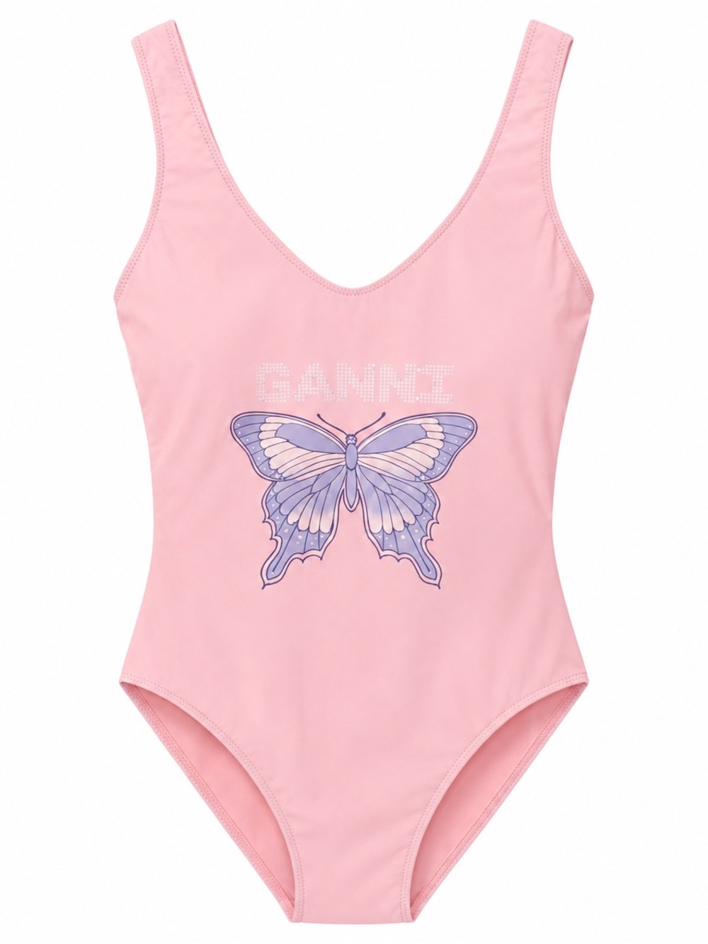 GANNI Pink Lilac Sequin Butterfly One Piece Swimsuit NWT Size 44 XL